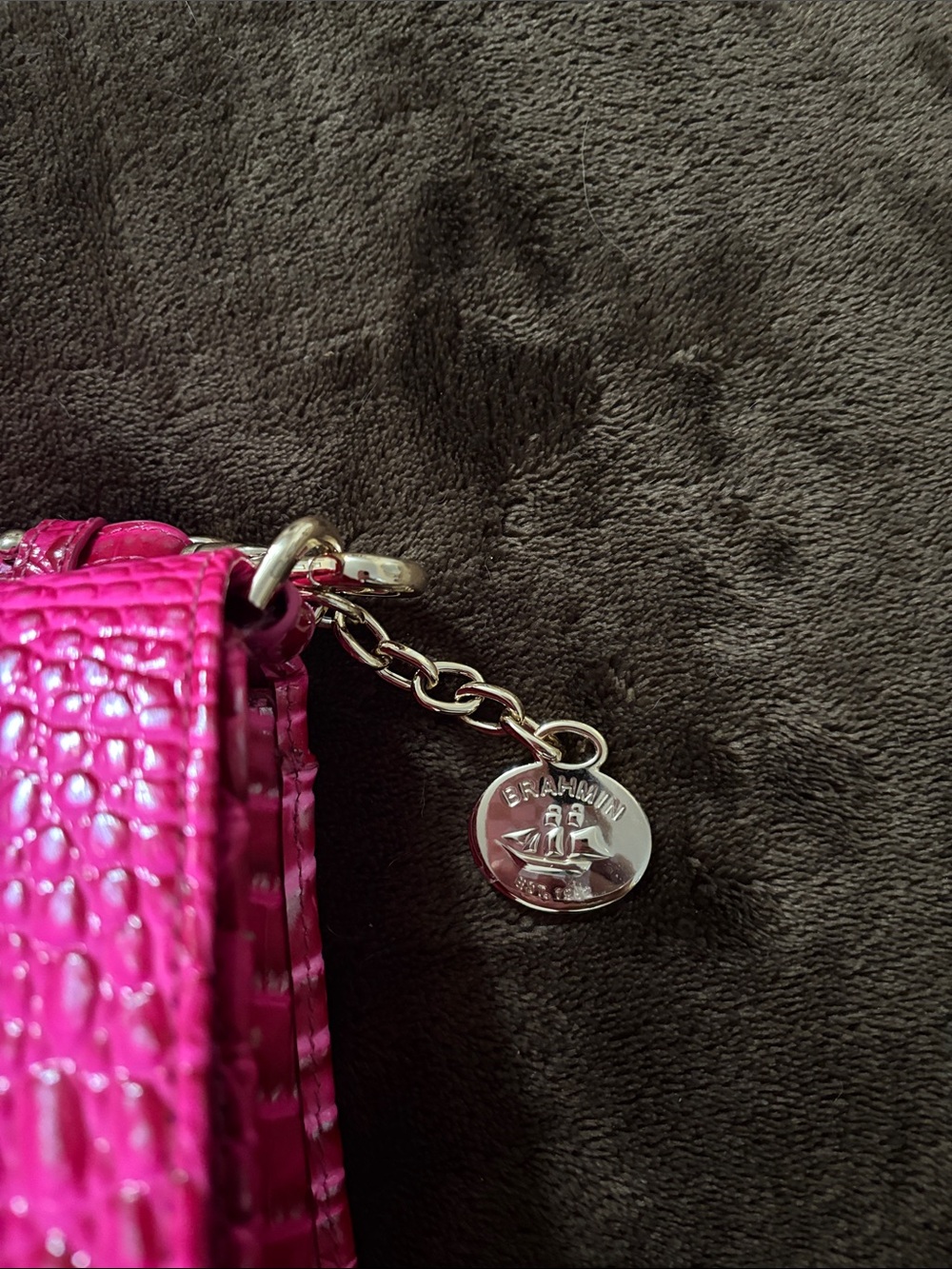 Brahmin Hot Pink Croc-Embossed Crossbody - Picture 4 of 4